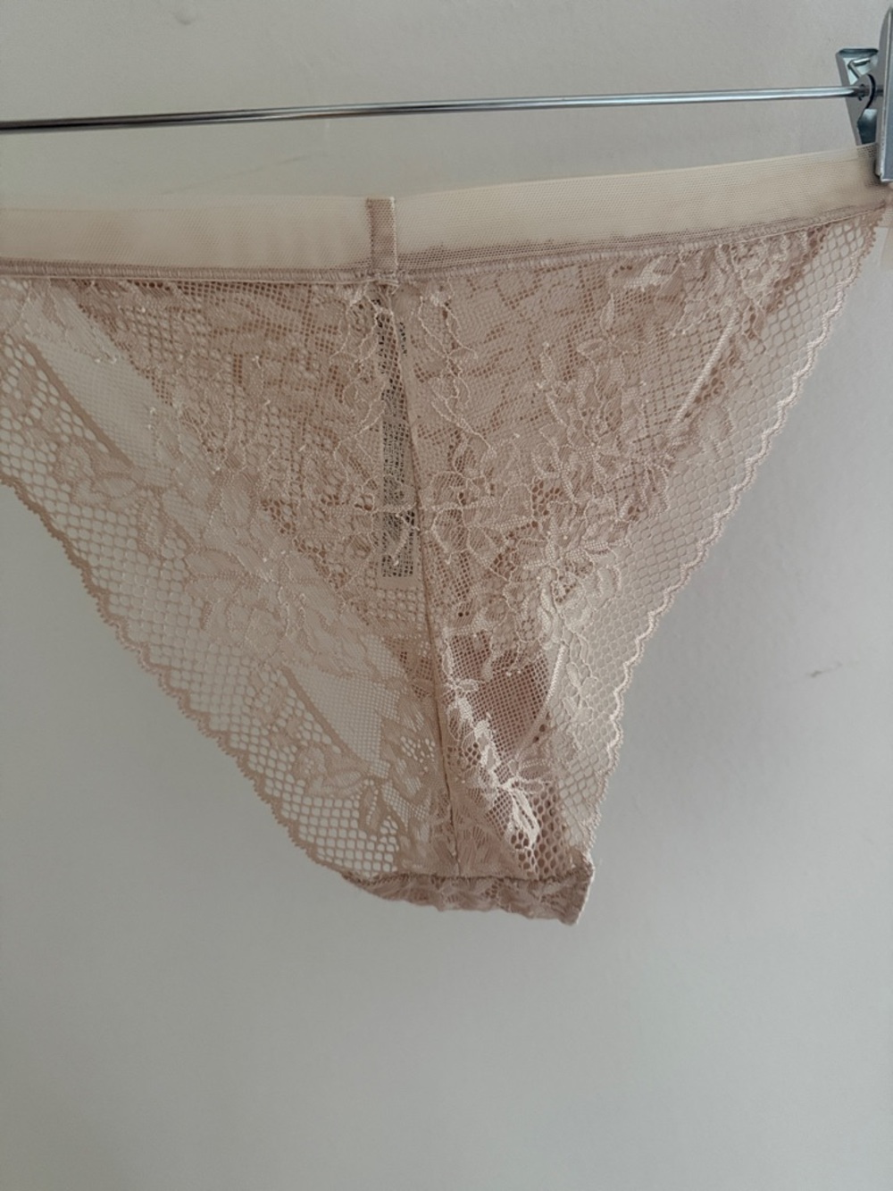 Free People Sheer Lace Thong Panty - Blush Tan Nude Neutral size Large NWOT